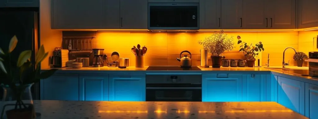 vividly lit kitchen with sleek modern appliances and a clutter-free workspace, showcasing a successful renovation project.