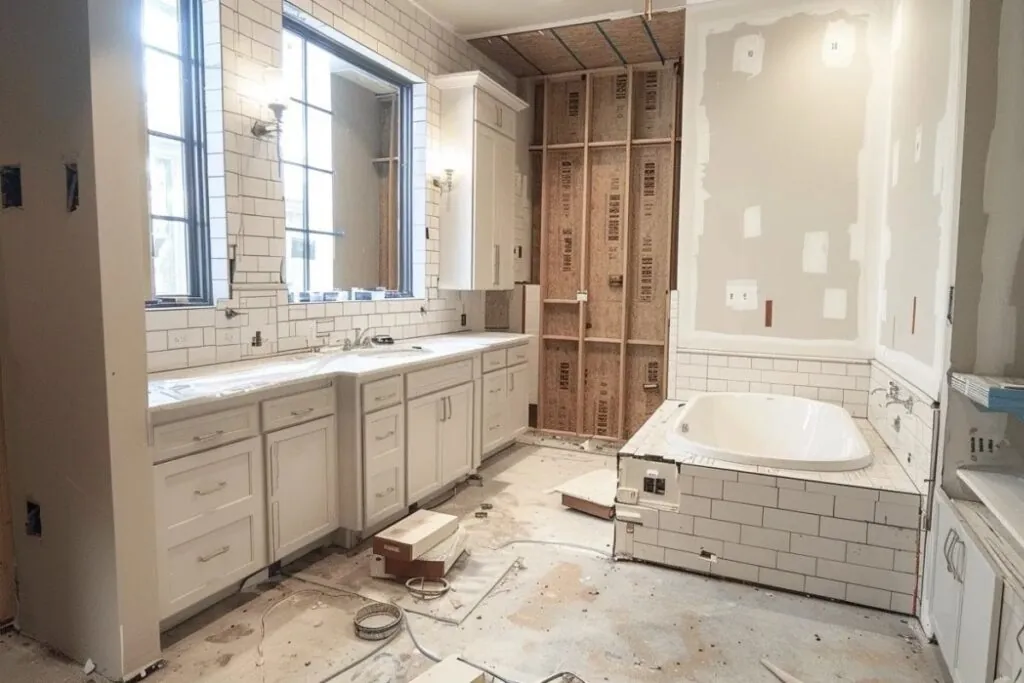 general contractor installs a new bathroom vanity and cabinetry