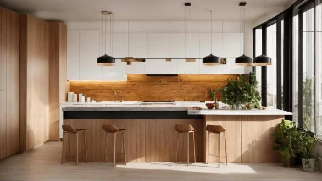 kitchen featuring sleek cabinetry, vibrant backsplash tiles, and elegant pendant lighting, all bathed in warm natural light to create an inviting and sophisticated culinary space.