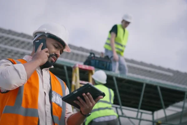 male remodeling contractor talking on the phone